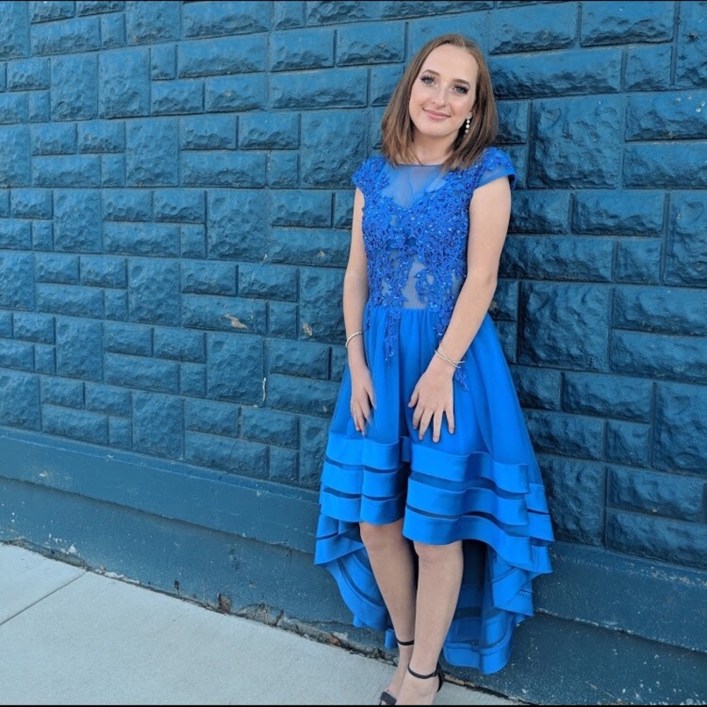 Royal blue high to low prom dress